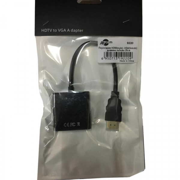 Адаптер Atcom HDMI - VGA (M/F), 0.1 м, Black (9220)