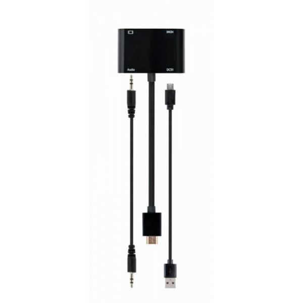 Адаптер Cablexpert HDMI - HDMI/VGA+Аудіо 3.5 мм, M/F, 0.15 м, чорний (A-HDMIM-HDMIFVGAF-01) коробка