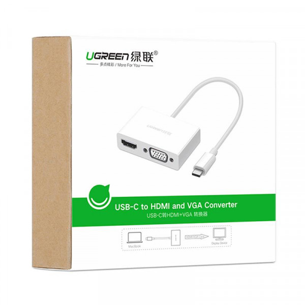 Адаптер Ugreen MM123 HDMI+VGA - USB Type-C (F/M), White (30843)