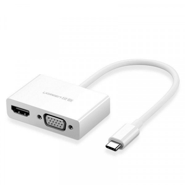 Адаптер Ugreen MM123 HDMI+VGA - USB Type-C (F/M), White (30843)