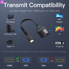 Адаптер Vention Flat HDMI - VGA (M/F), зі звуком і живленням, 0.15 м, чорний (42161)