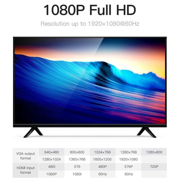 Адаптер Vention Flat HDMI - VGA (M/F), зі звуком і живленням, 0.15 м, чорний (42161)