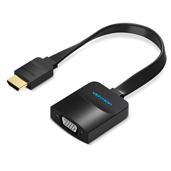 Адаптер Vention Flat HDMI - VGA (M/F), зі звуком і живленням, 0.15 м, чорний (42161)