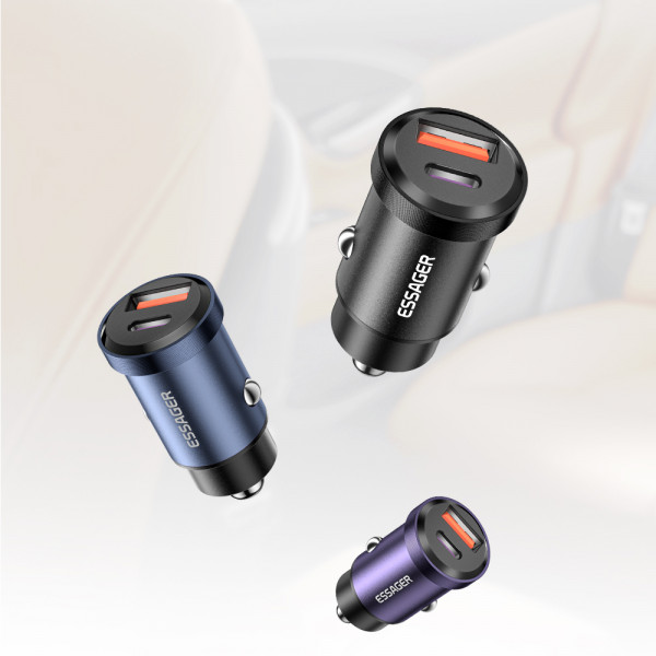 Автомобільний зарядний пристрій Essager Gyroscope Mini Charger USB-A + Type-C 30W Black (ECCAC-TL01)