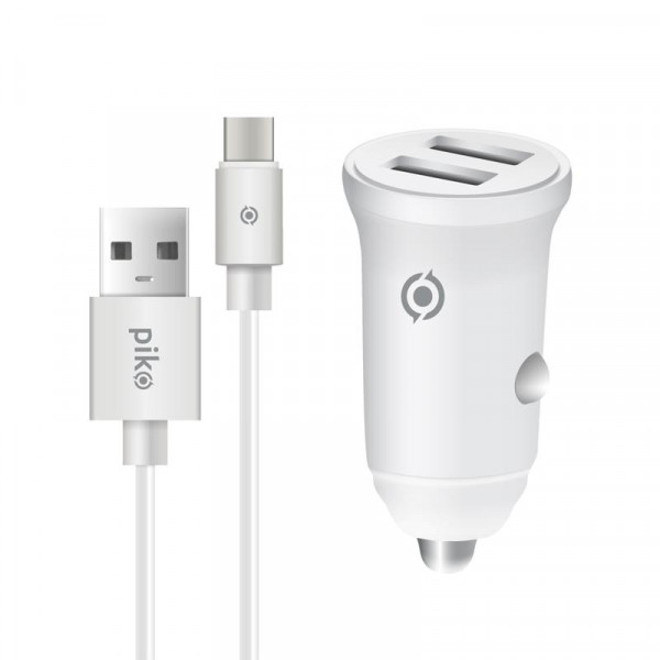 Автомобільний зарядний пристрій Piko CC-312 (2USB, 3.1A) White + кабель Type-C (1283126538803)