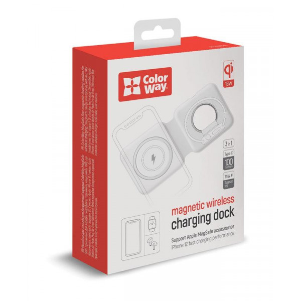 Бездротовий зарядний пристрій ColorWay MagSafe Duo Charger 15W for iPhone White (CW-CHW32Q-WT)