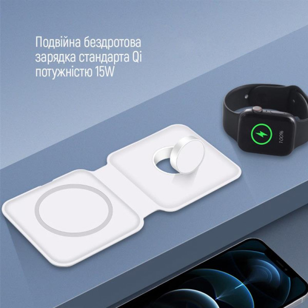 Бездротовий зарядний пристрій ColorWay MagSafe Duo Charger 15W for iPhone White (CW-CHW32Q-WT)