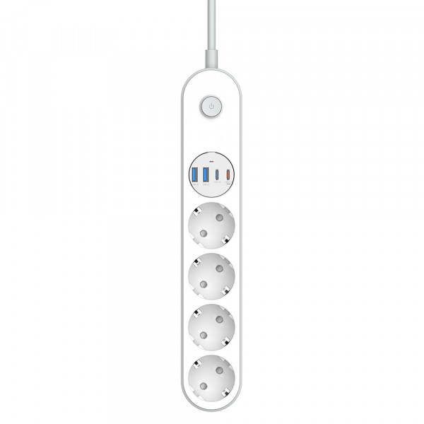 Фільтр живлення ColorWay CW-CHE44PDW 4 розетки, 4USB (Type-C PD20W + 3USB QC3.0) (45W), 2 м, White