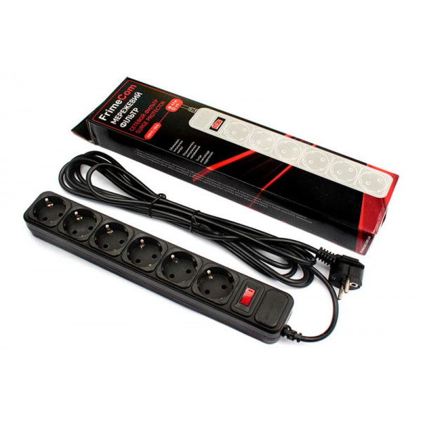 Фільтр живлення FrimeCom (FC-B4006W 1.8 B) 6 розеток, 1.8 м, чорний