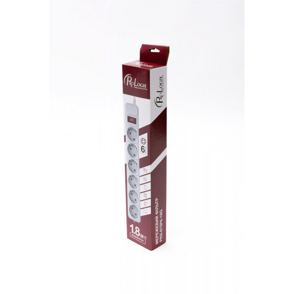 Фільтр живлення ProLogix (PRS-075P6-18G) 0.75 мм, 6 розеток, 1.8 м, сірий