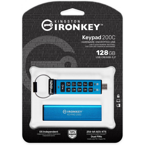 Флеш-накопичувач USB3.2 128GB Kingston IronKey Keypad 200 Type-C Blue (IKKP200C/128GB)