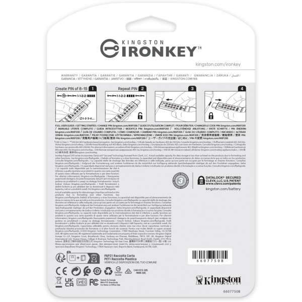 Флеш-накопичувач USB3.2 128GB Kingston IronKey Keypad 200 Type-C Blue (IKKP200C/128GB)