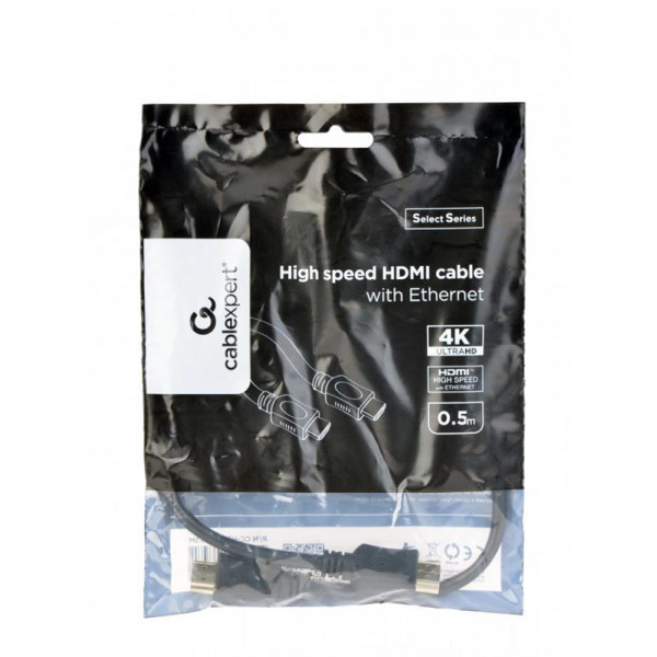 Кабель Cablexpert (CC-HDMI4L-0.5M) HDMI-HDMI v.2.0, вилка/вилка, 0.5м Black