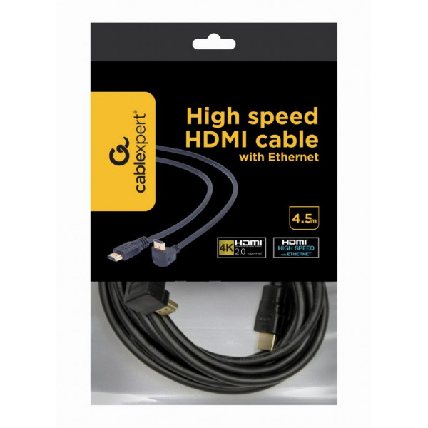 Кабель Cablexpert HDMI - HDMI V 1.4 (M/M), вилка/кутова вилка, 4.5 м, чорний (CC-HDMI490-15) пакет