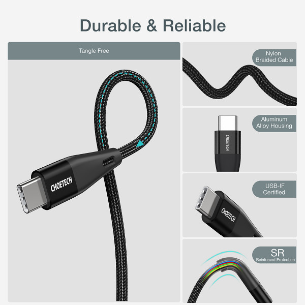 Кабель Choetech USB Type-C - USB Type-C (M/M) 100W, 1 м Black (XCC-1008)