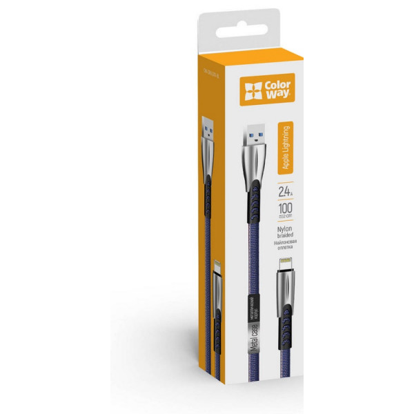 Кабель ColorWay USB - Lightning (M/M), 2.4 А, 1 м, Blue (CW-CBUL010-BL)