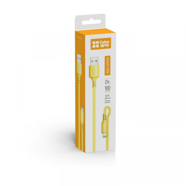 Кабель ColorWay USB - Lightning (M/M), soft silicone, 2.4 А, 1 м, Yellow (CW-CBUL043-Y)