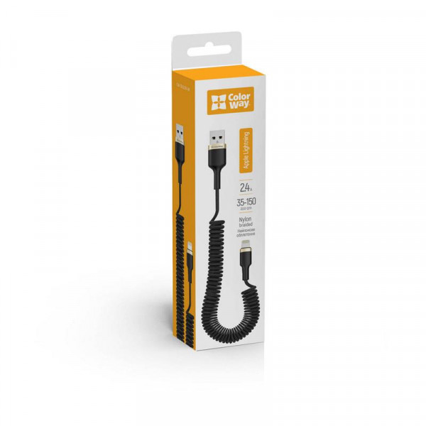 Кабель ColorWay USB - Lightning (M/M), spiral, 2.4 А, 1 м, Black (CW-CBUL051-BK)