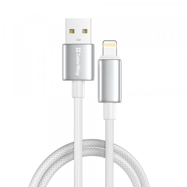 Кабель ColorWay USB - Lightning (M/M), zinc alloy braided, 3А, 1 м, White (CW-CBUL098-WT)