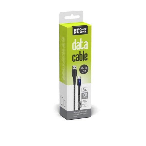 Кабель ColorWay USB - micro USB (M/M), PVC + Led, 2.4 А, 1 м, Black (CW-CBUM034-BK)