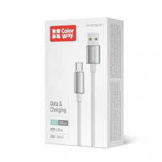 Кабель ColorWay USB - USB Type-C (M/M), zinc alloy braided, 3А, 1 м, White (CW-CBUC098-WT)