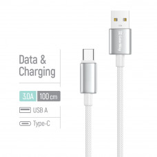 Кабель ColorWay USB - USB Type-C (M/M), zinc alloy braided, 3А, 1 м, White (CW-CBUC098-WT)