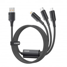 Кабель Essager Simple 3 in 1 USB - MicroUSB+USB Type-C+Lightning (M/M), 100W, 1.2 м Black (EXCMTL-JJ01-P)
