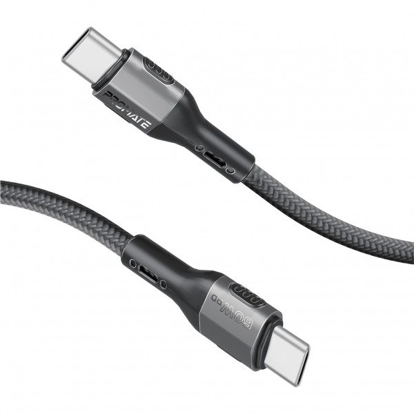 Кабель Promate USB Type-C - USB Type-C (M/M), 3A, 60W, 2 м, Black (ecoline-cc200.black)