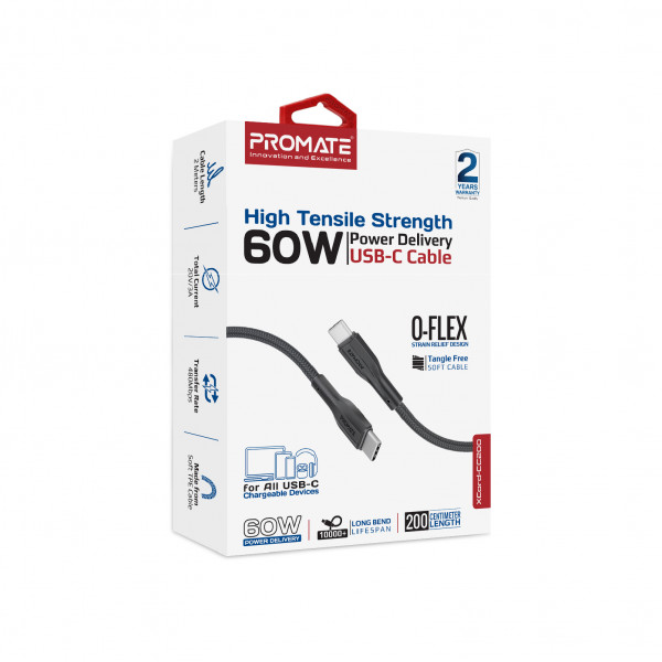 Кабель Promate xCord-CC200 USB Type-C - USB Type-C (M/M), 2 м, Black (xcord-cc200.black)