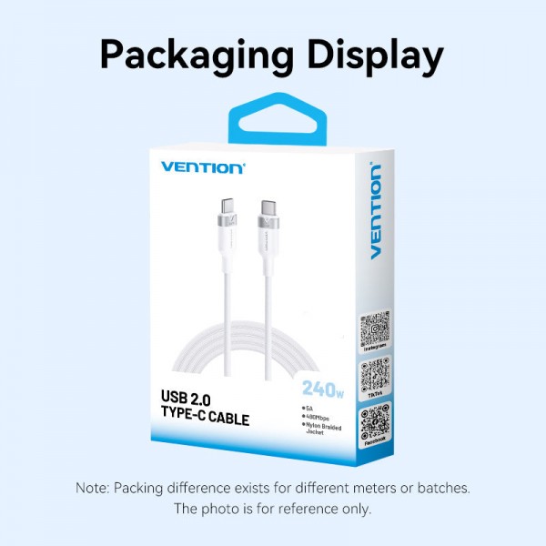 Кабель Vention USB Type-C - USB Type-C (M/M), 240W, 5A, 2 м, Gold (TRIJH)