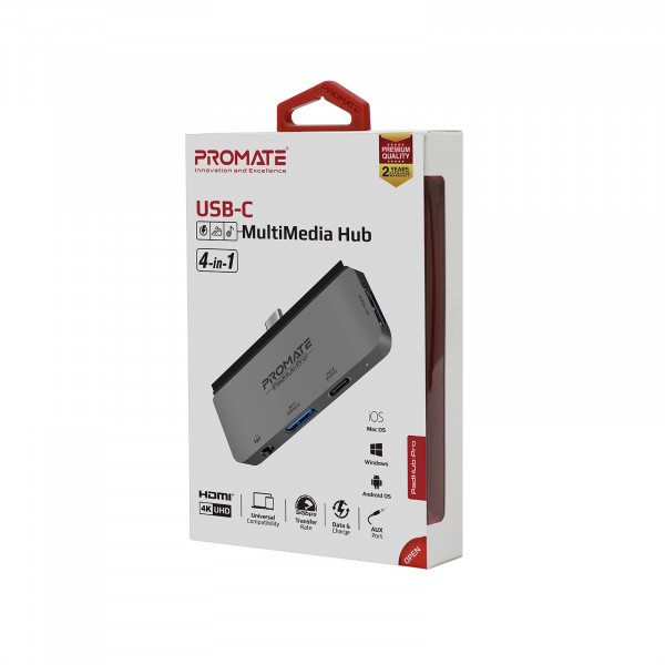 Концентратор USB Type-C Promate PadHub-Pro 4 in 1 Grey (padhub-pro.grey)