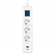 Мережевий фільтр 2E 3хSchuko, 1 х USB, 1 x USB-C, 3 м (2E-SP315M3USBWH)
