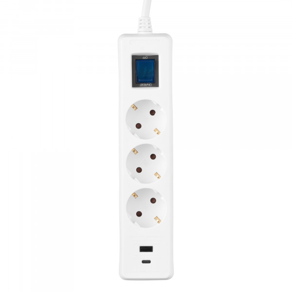 Мережевий фільтр 2E 3хSchuko, 1 х USB, 1 x USB-C, 3 м (2E-SP315M3USBWH)
