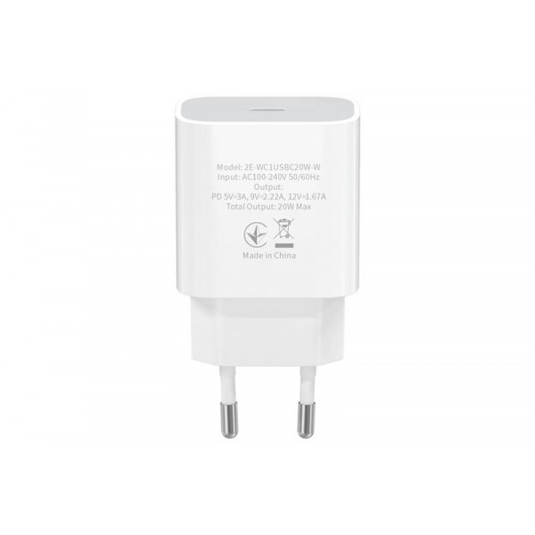 Мережевий зарядний пристрій 2E (1USB 3A) White (2E-WC1USBC20W-W)