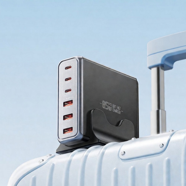 Мережевий зарядний пристрій Essager Engine 85W GaN (3xUSB-A, 3xUSB-C) Black (EZC85W-SXB0G-Z)