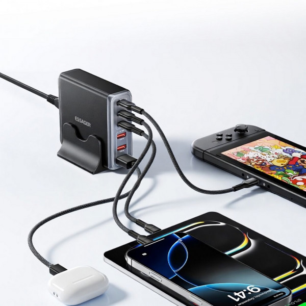 Мережевий зарядний пристрій Essager Engine 85W GaN (3xUSB-A, 3xUSB-C) Black (EZC85W-SXB0G-Z)