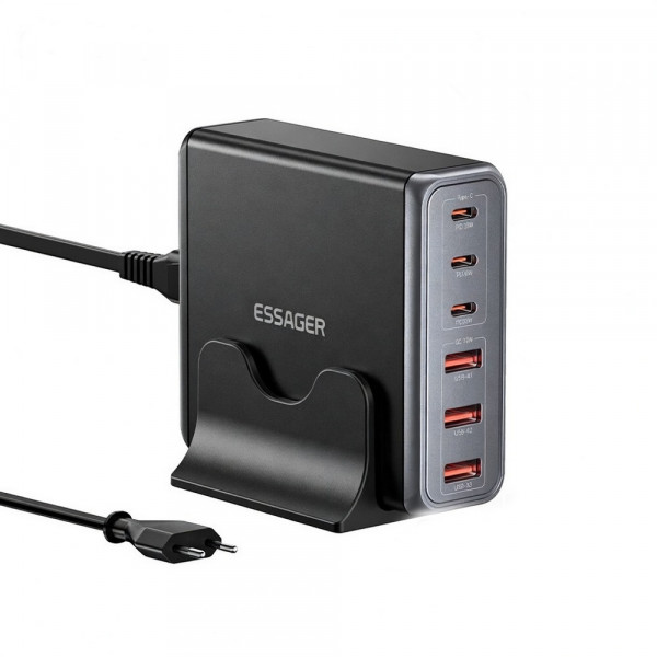 Мережевий зарядний пристрій Essager Engine 85W GaN (3xUSB-A, 3xUSB-C) Black (EZC85W-SXB0G-Z)