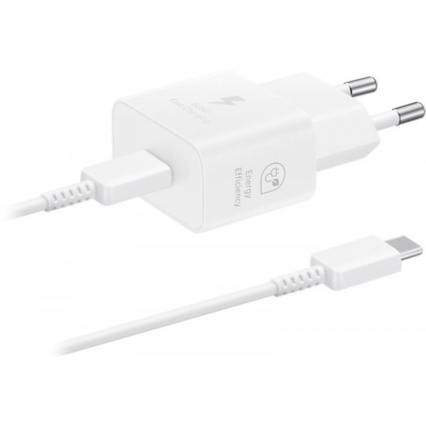 Мережевий зарядний пристрій Samsung EP-T2510XWEGEU White, 25W + кабель USB Type-C