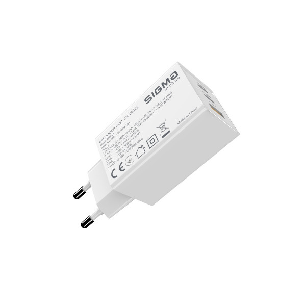 Мережевий зарядний пристрій Sigma mobile X-power 65W GaN, PD, QC (2xUSB-C + 1xUSB-A) White (PS65-01)