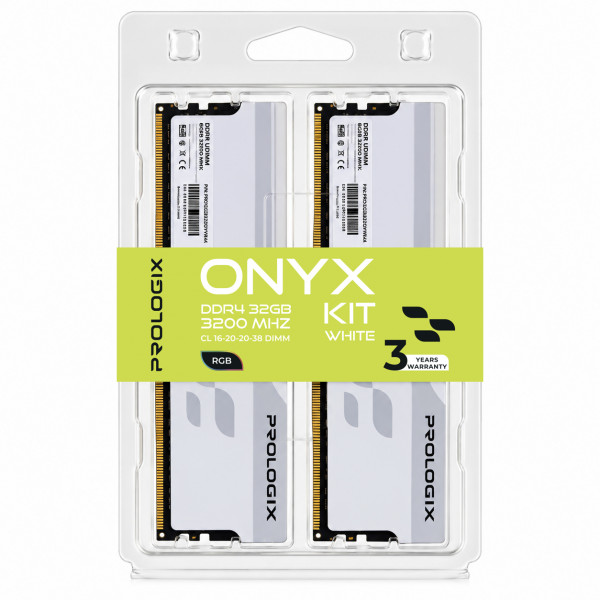 Модуль пам`ятi DDR4 2x16GB/3200 Prologix Onyx White RGB (PRO32GB3200YWR4K)