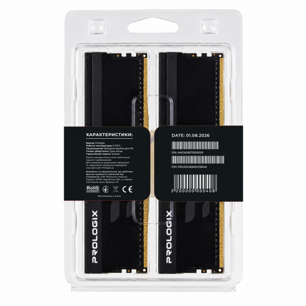 Модуль пам`ятi DDR4 2x16GB/3600 Prologix Onyx Black RGB (PRO32GB3600YBR4K)