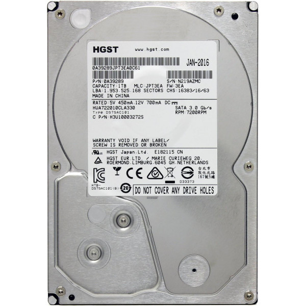 Накопичувач HDD SATA 1.0TB Hitachi (HGST) Ultrastar A7K2000 7200rpm 32MB (0A39289_HUA722010CLA330) Refurbished