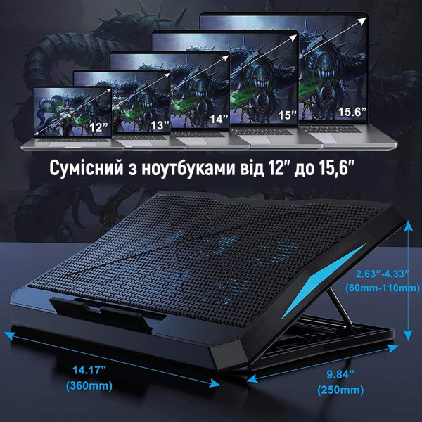 Охолоджуюча пiдставка для ноутбука ColorWay Cooling Laptop Q3, 10-17” (CW-CLQ3)