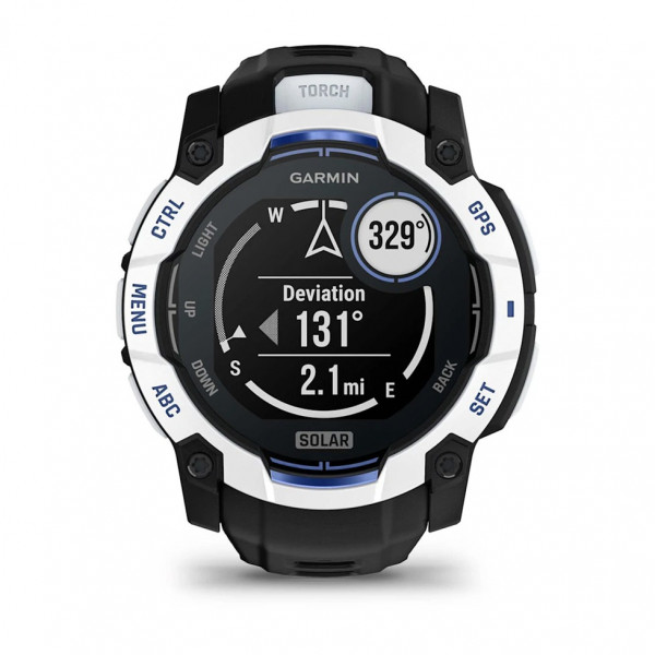 Смарт-годинник Garmin Instinct 3 50mm Solar Whitestone with Black/Bolt Blue Silicone (010-02935-43)