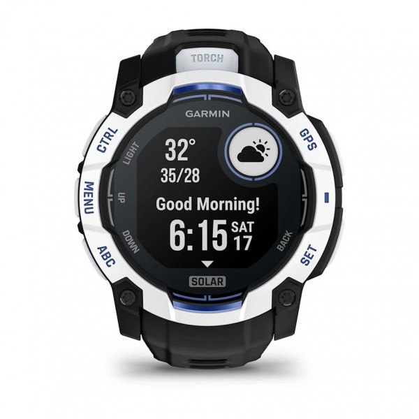 Смарт-годинник Garmin Instinct 3 50mm Solar Whitestone with Black/Bolt Blue Silicone (010-02935-43)