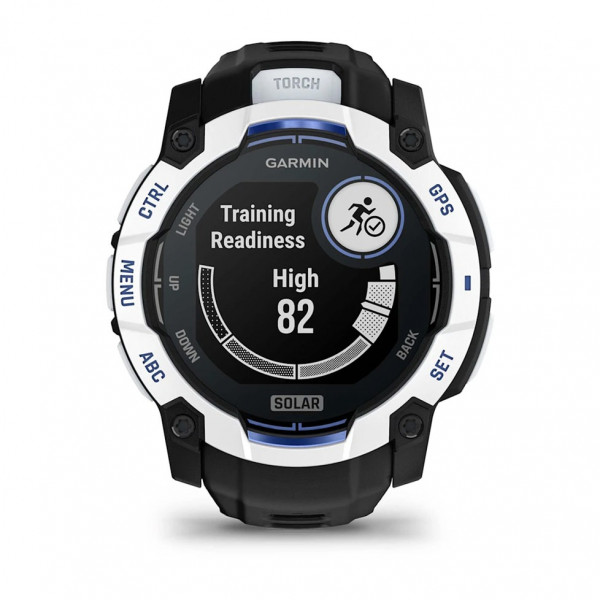 Смарт-годинник Garmin Instinct 3 50mm Solar Whitestone with Black/Bolt Blue Silicone (010-02935-43)