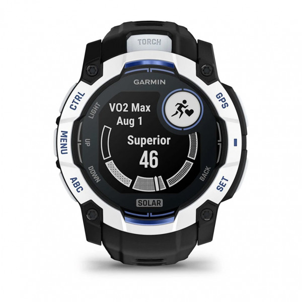 Смарт-годинник Garmin Instinct 3 50mm Solar Whitestone with Black/Bolt Blue Silicone (010-02935-43)
