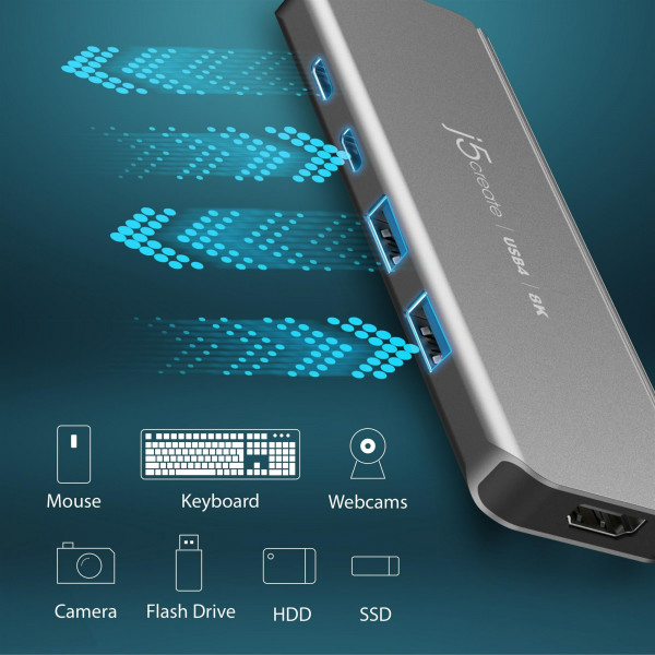 USB-хаб J5create USB-C 5-в-1 Grey (JCH453-N)