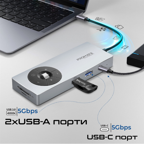 USB-хаб Promate ComandHub-Pro USB Type-C Grey