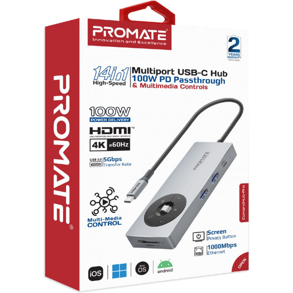 USB-хаб Promate ComandHub-Pro USB Type-C Grey